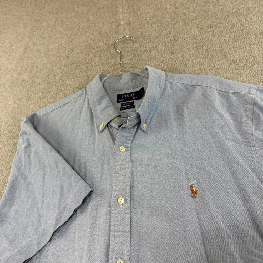 Polo Ralph Lauren Denim Shirt Mens XXL Blue Chambray RL Untucked Fit EUC